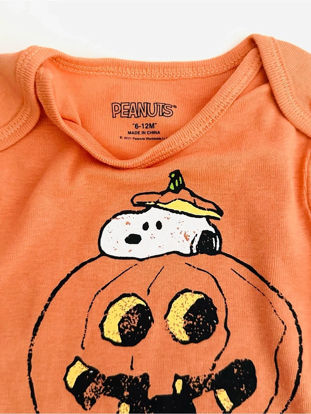 Peanuts Orange Snoopy Pumpkin Long-Sleeve Baby Bodysuit